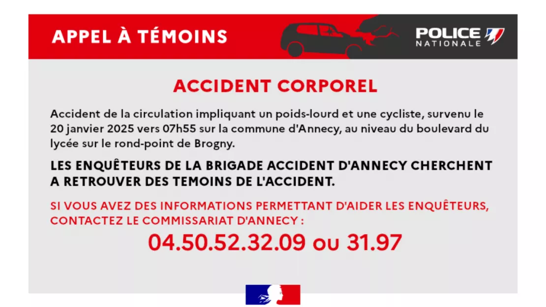 Annecy: un appel à témoin suite à un accident