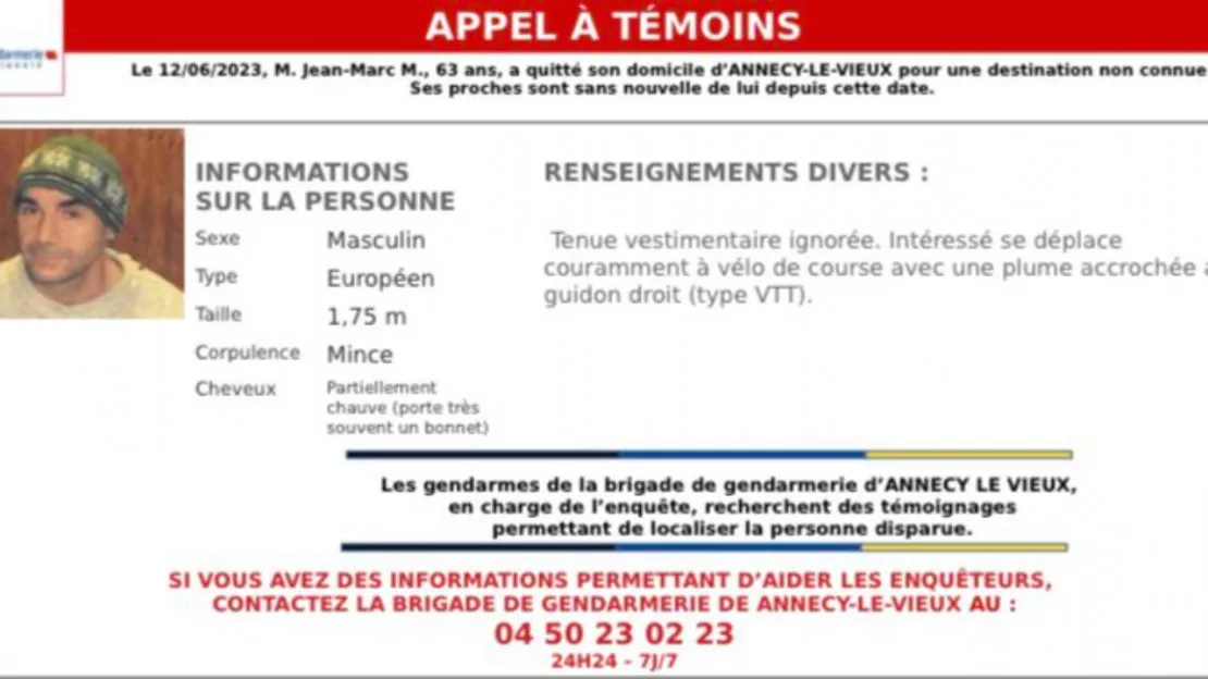 Disparition inquiétante d’un homme de 63 ans à Annecy.